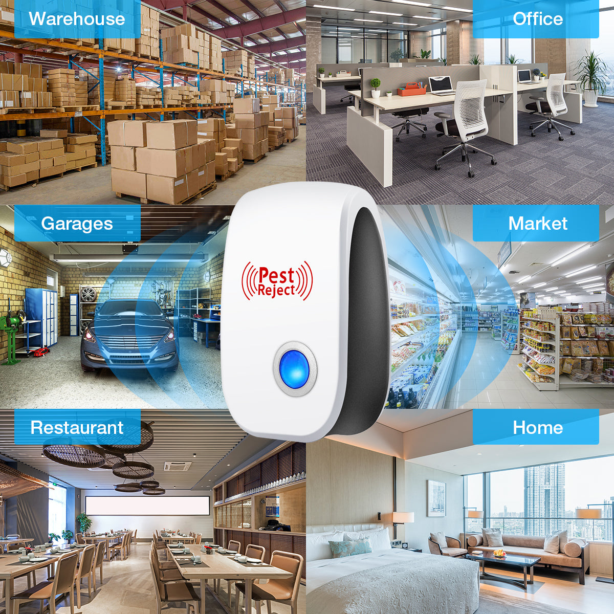 6PCS Ultrasonic Pest Repeller Killer In for Home Kitchen Office Hotel