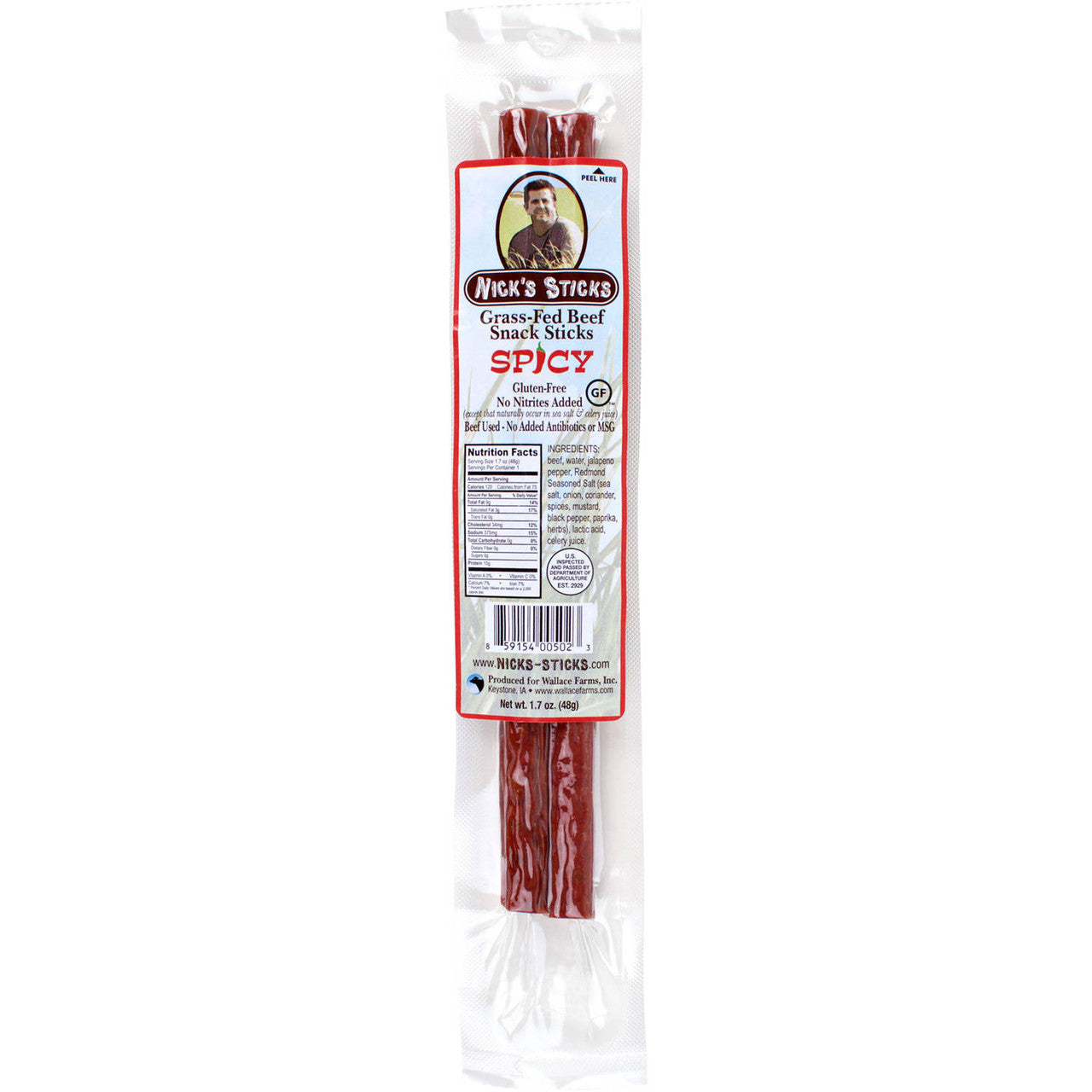 Nick's Sticks Spicy 100% Grass-Fed Beef Snack Sticks (25x1.7 OZ)