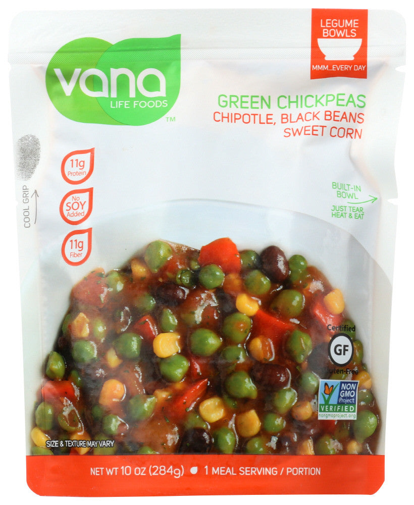 Vana Life Legume Bowl with Green Chickpeas, Chipotle, Black Beans, and Sweet Corn (6x10 OZ)